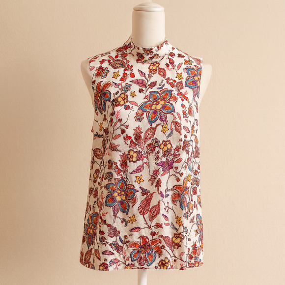 J Jill M Floral Mock Neck Tank Top Sleeveless Blouse Boho Cottagecore Romantic - Picture 1 of 9